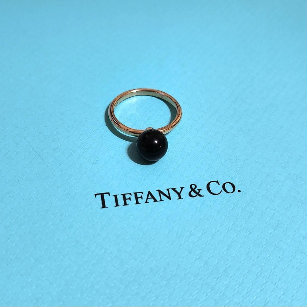 RARE Tiffany & Co. 18K Rose Gold Onyx Hardwear Bead Ball Ring Size 5.75 US